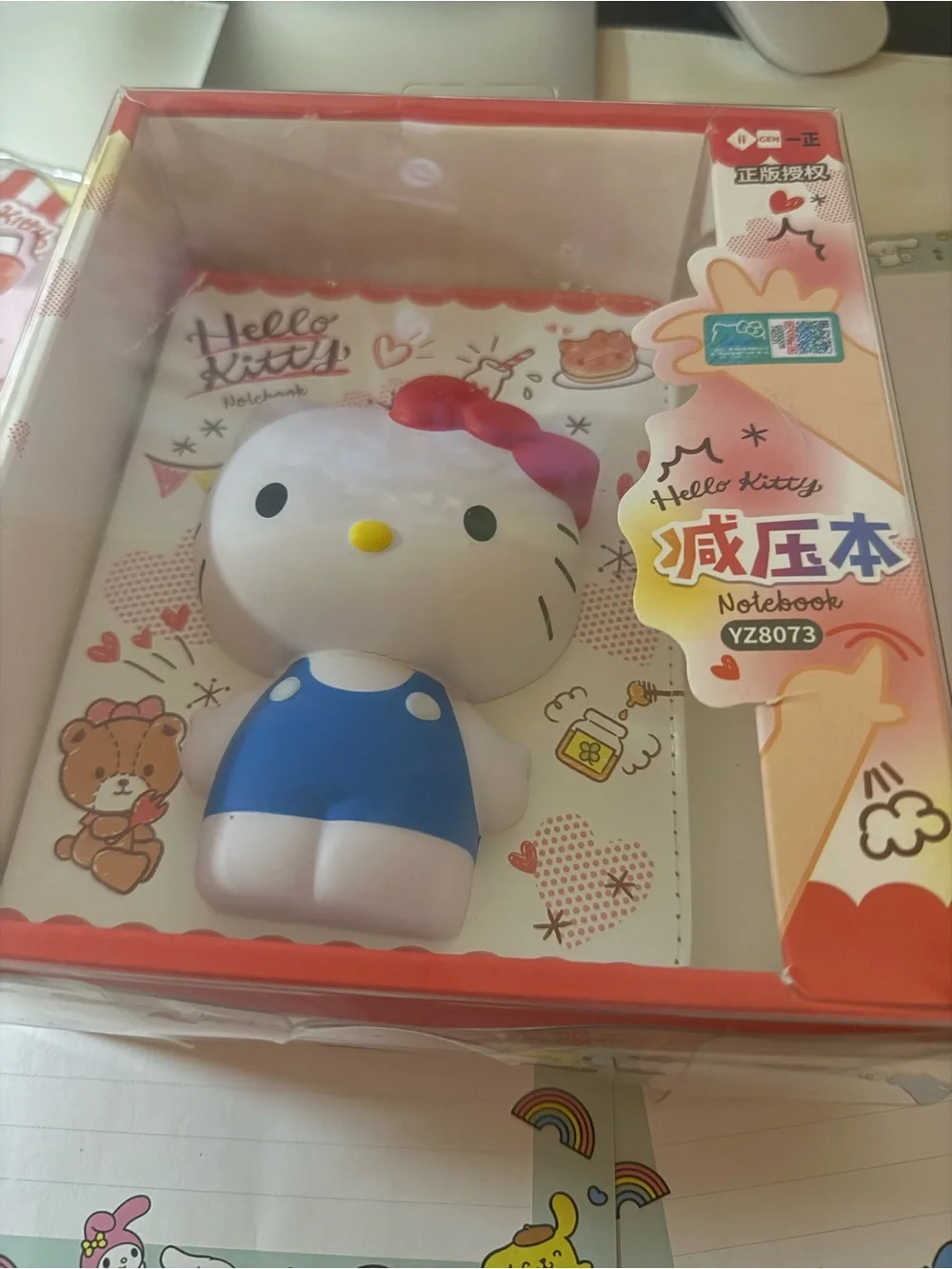 Sanrio Hello Kitty White Figure with Blue Outfit and Red Bow
